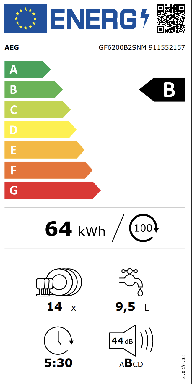 AEG GF6200B2SNM vrijstaande vaatwasser