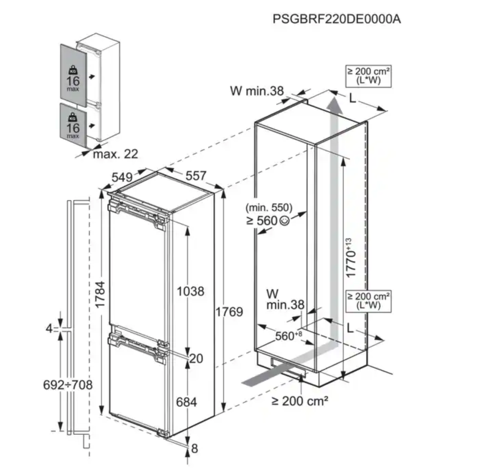 AEG TSC5S181DF 5000 koel-/vriescombinatie - 178cm