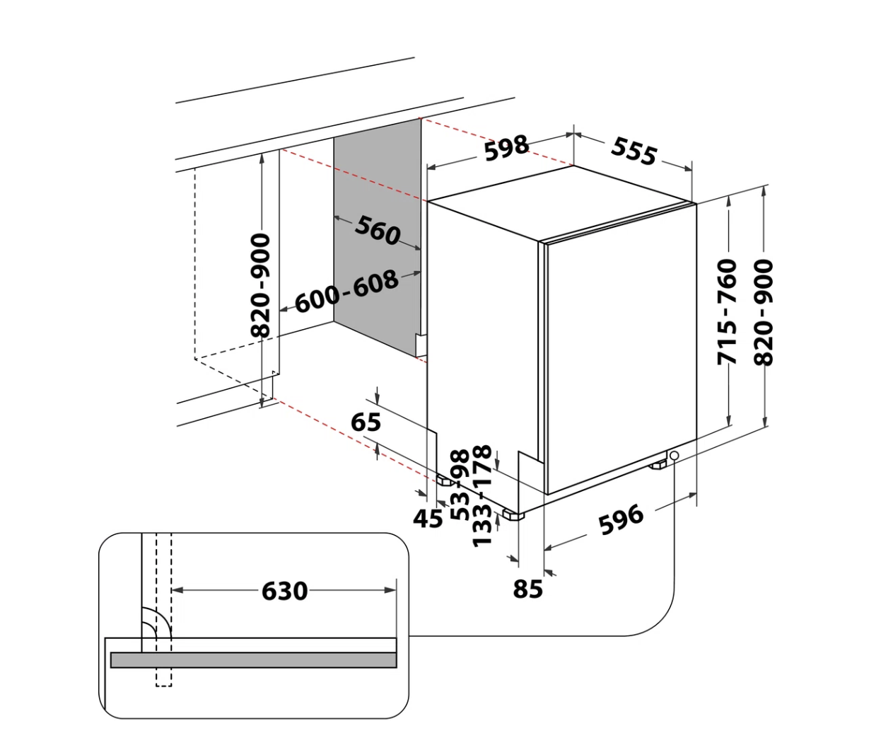 WHIRLPOOL W7IHF60TU vaatwasser volledig integreerbaar