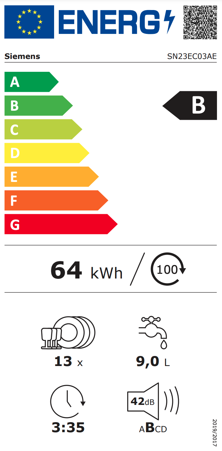 SIEMENS SN23EC03AE IQ300 vrijstaande vaatwasser