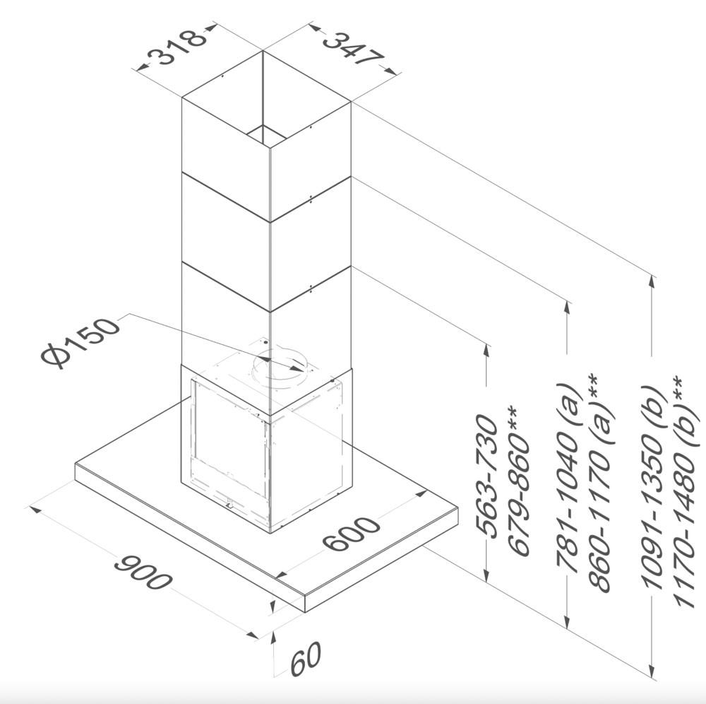 NOVY 7645 Flatline eilanddampkap - 90cm