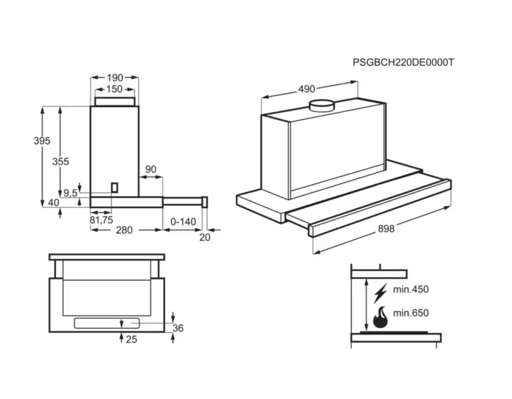 ELECTROLUX LFP619K 600 telescopische dampkap - 90cm