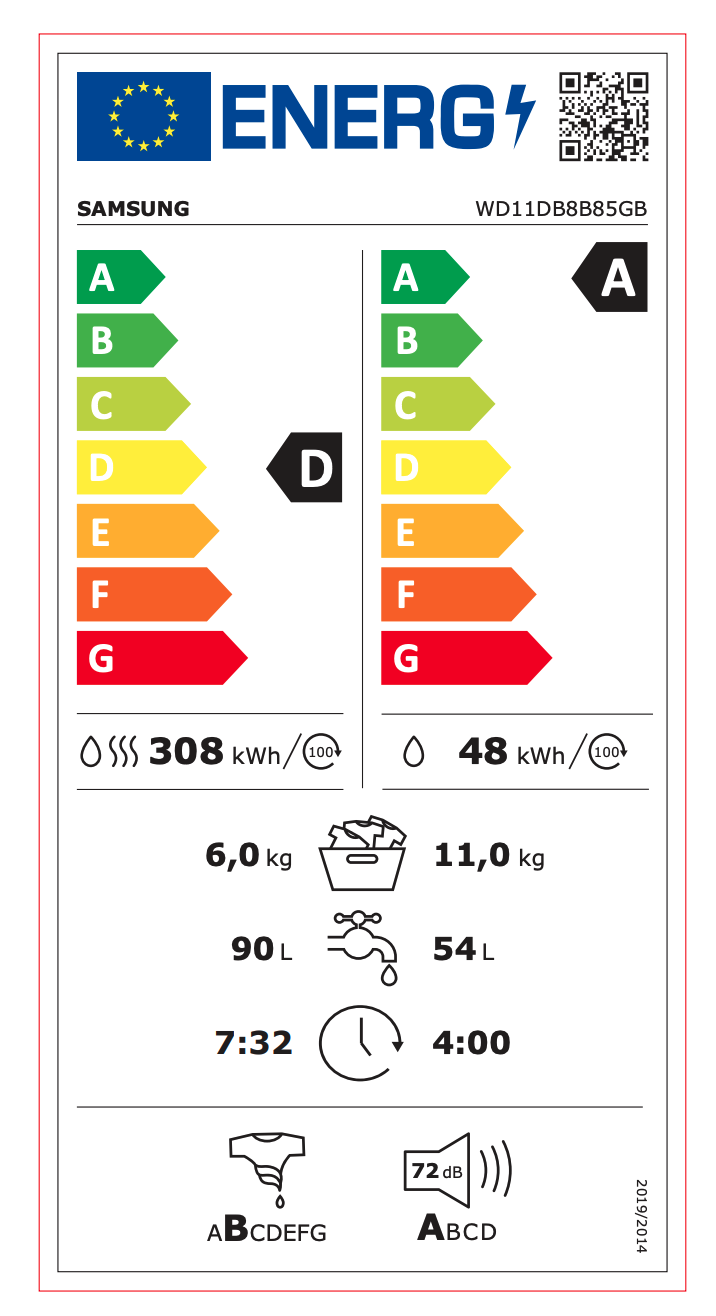 SAMSUNG WD11DB8B85GBU3 was- droogcombinatie