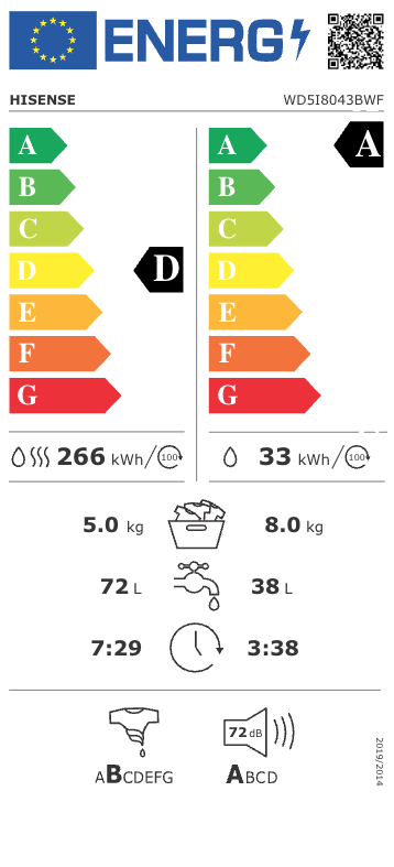 HISENSE WD5I8043BWF was- droogcombinatie