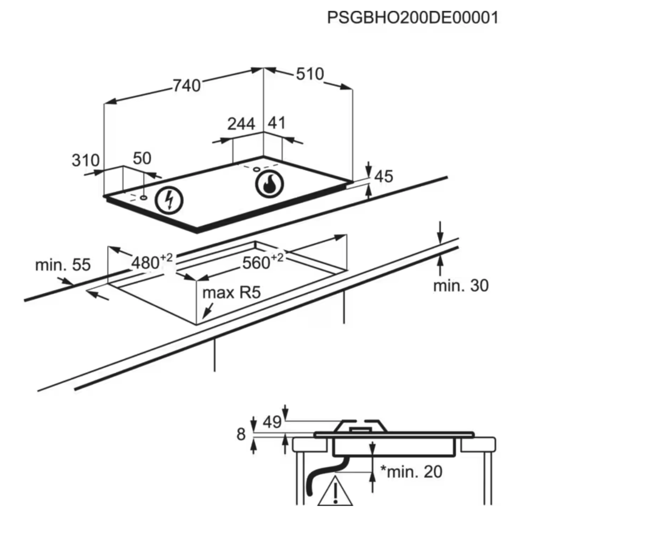 ELECTROLUX KGG7567K 600 gaskookplaat - 75cm