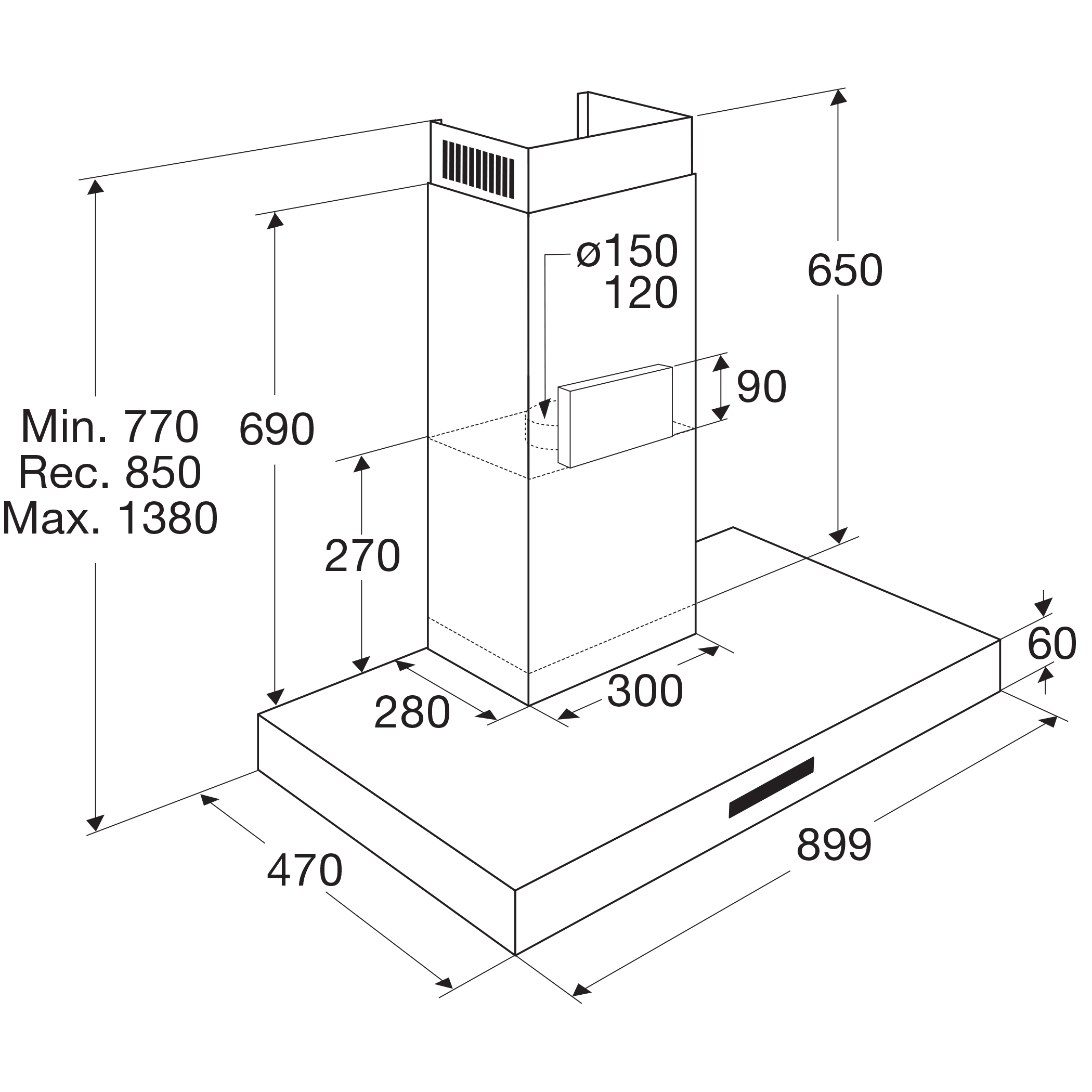 ATAG WS90212MS wandschouwdampkap - 90cm