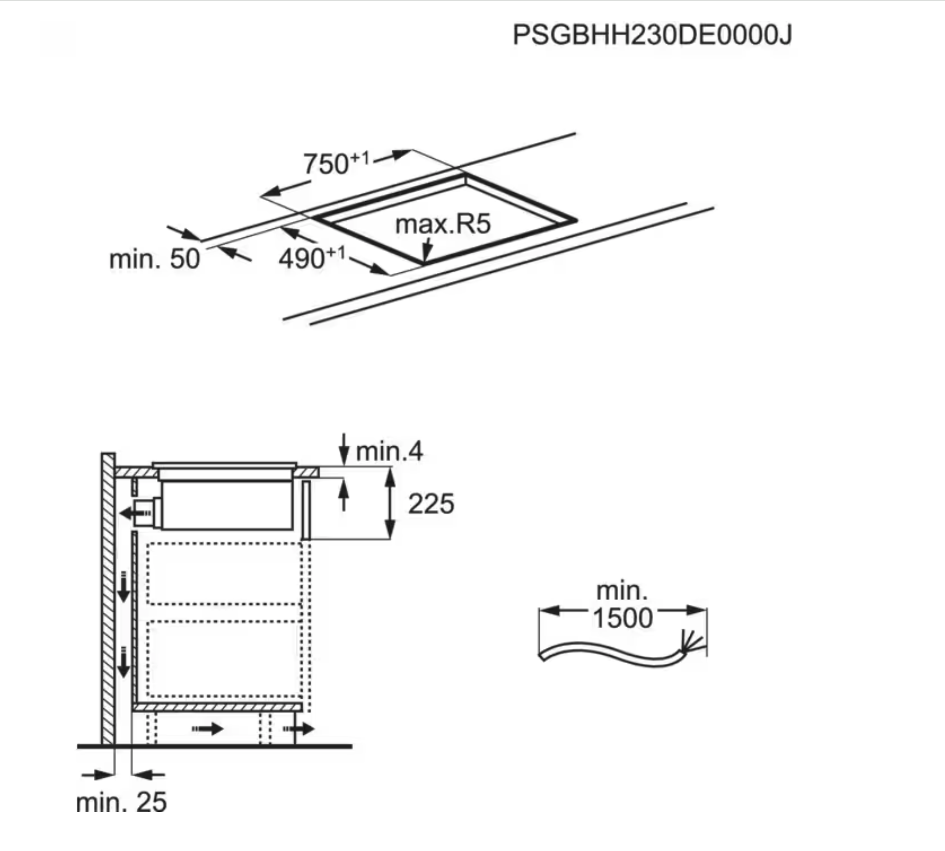ELECTROLUX KCD73443 600 kookplaat met afzuiging - 71cm