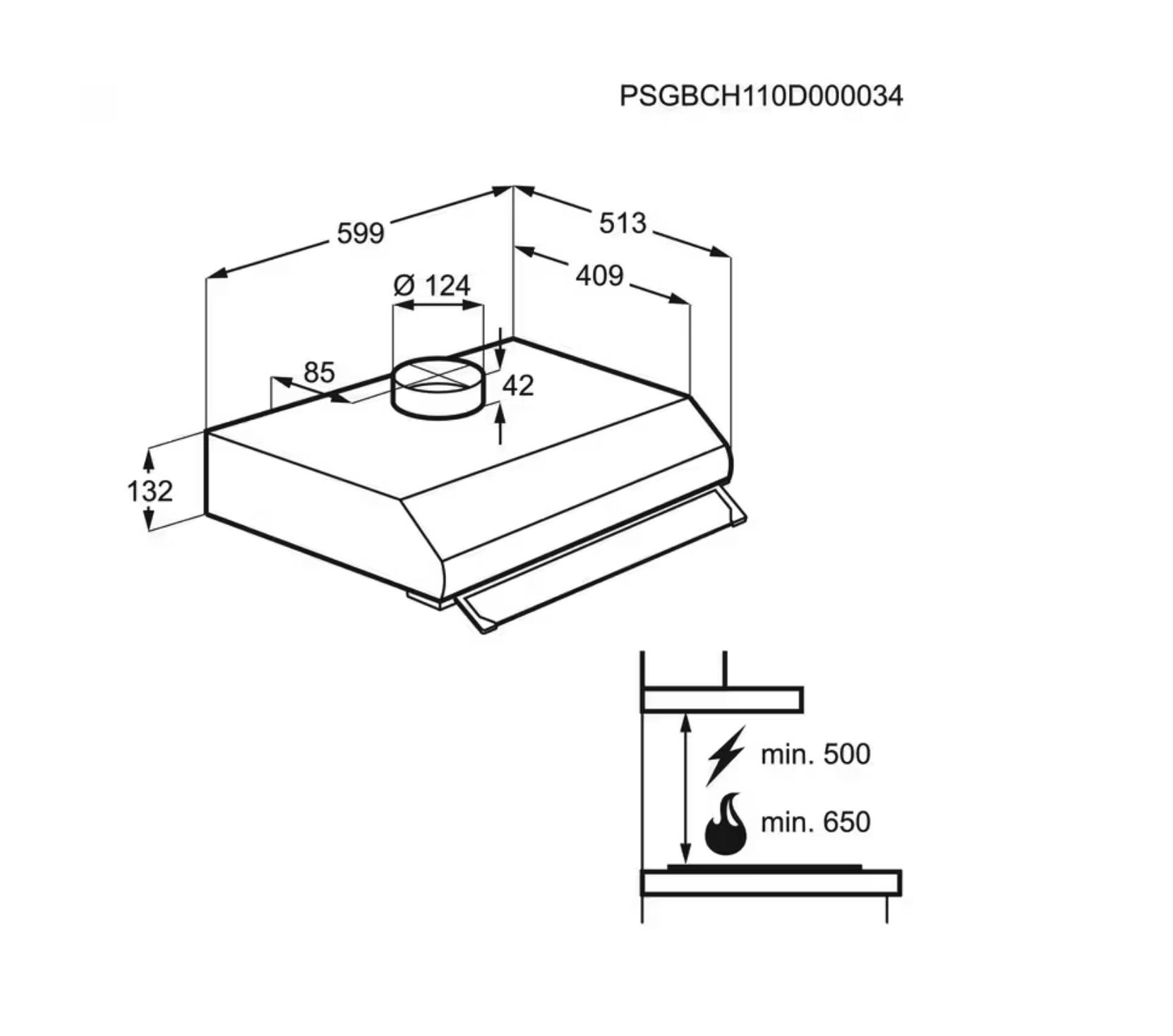 ELECTROLUX LFU226X 300 onderbouw dampkap - 60cm