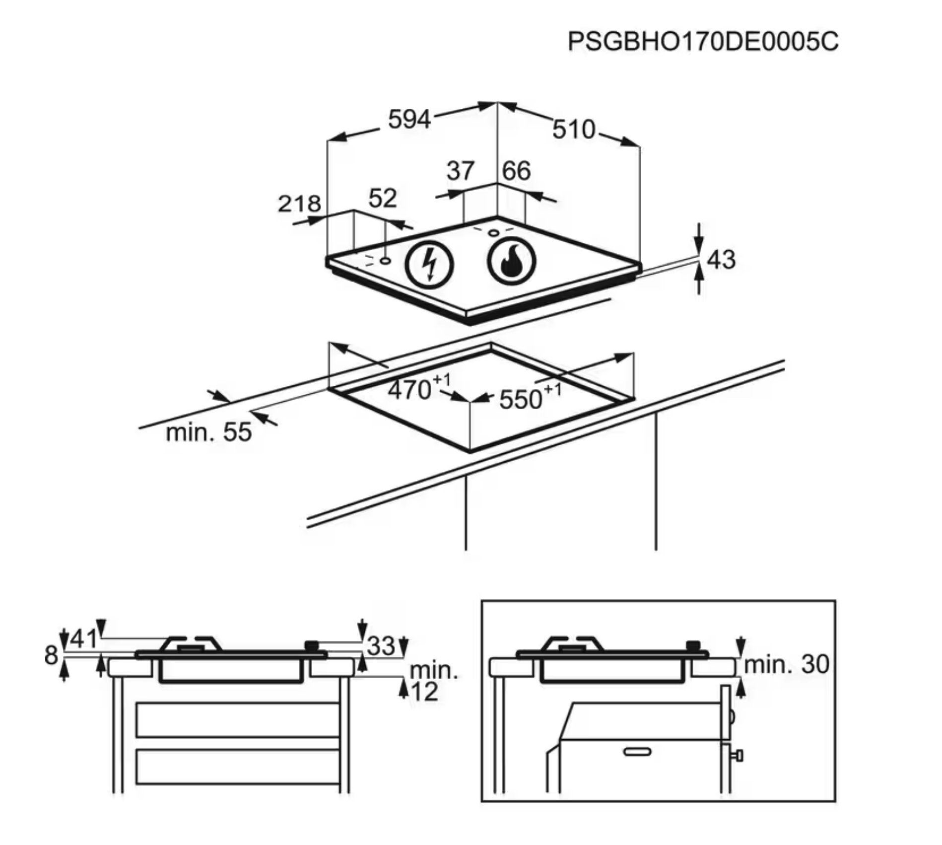 ELECTROLUX EGS6414X 300 gaskookplaat - 60cm