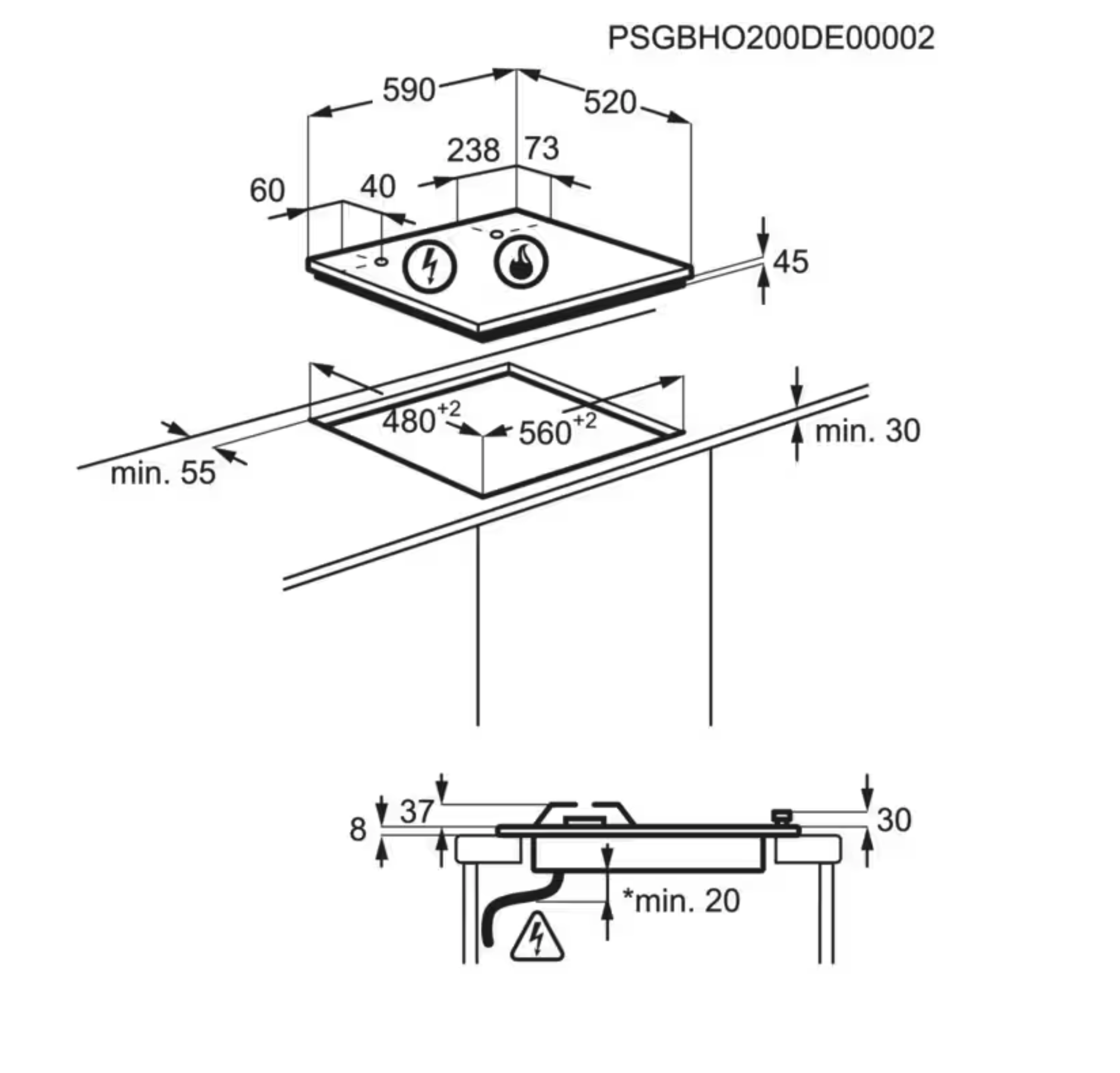 ELECTROLUX KGG6436K 600 gaskookplaat - 60cm