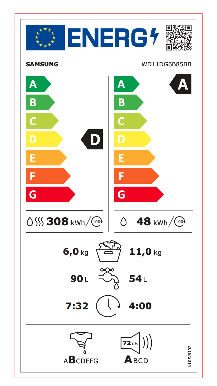 SAMSUNG WD11DG6B85BBU3 was- droogcombinatie