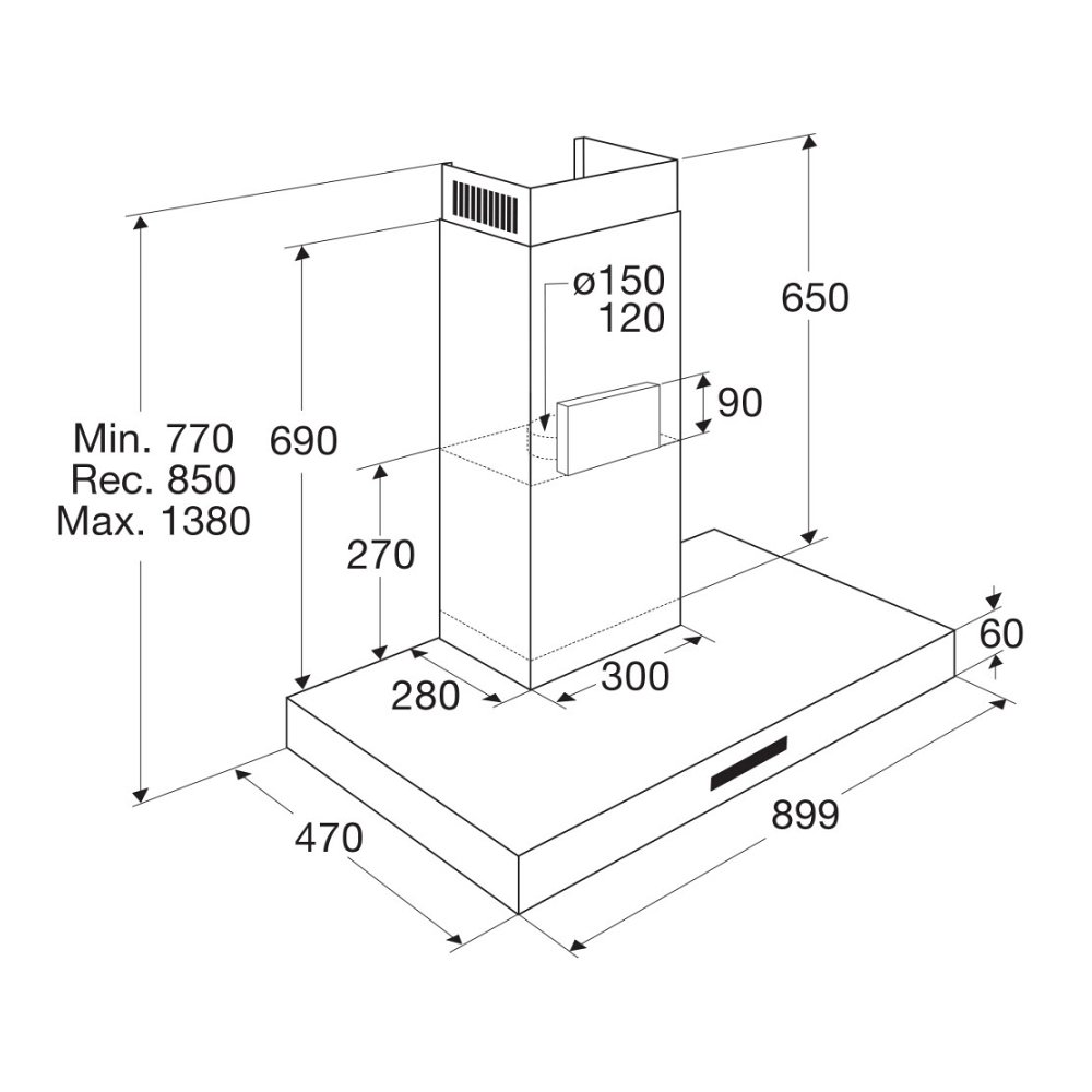 ATAG WS90211MS wandschouwdampkap - 90cm