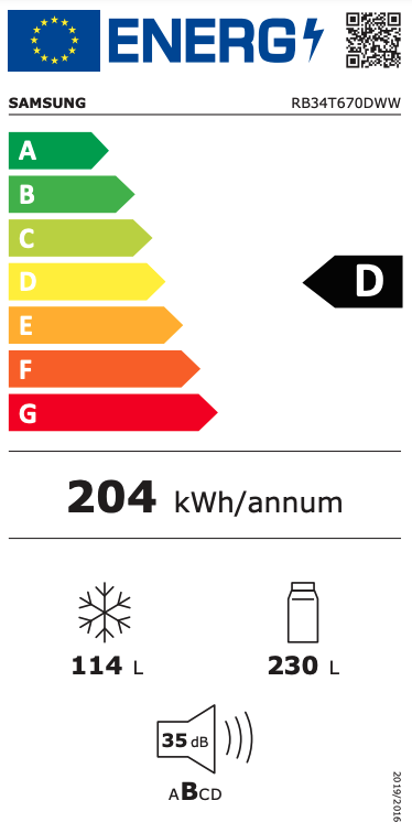 SAMSUNG RB34C670DWW/EF vrijstaande koel-/vriescombinatie - 185cm