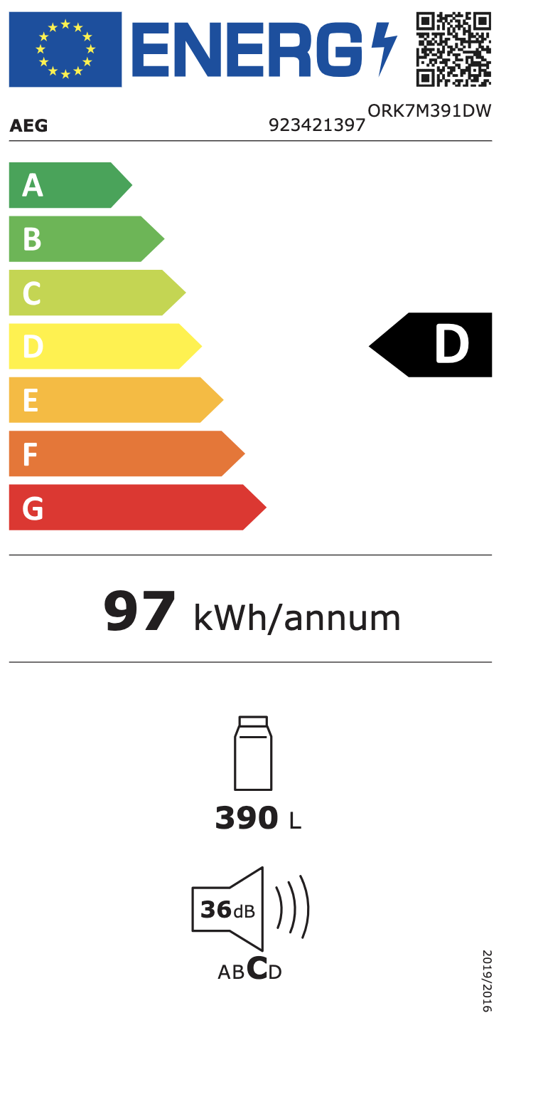 AEG ORK7M391DW vrijstaande koelkast zonder vriesvak - 186cm