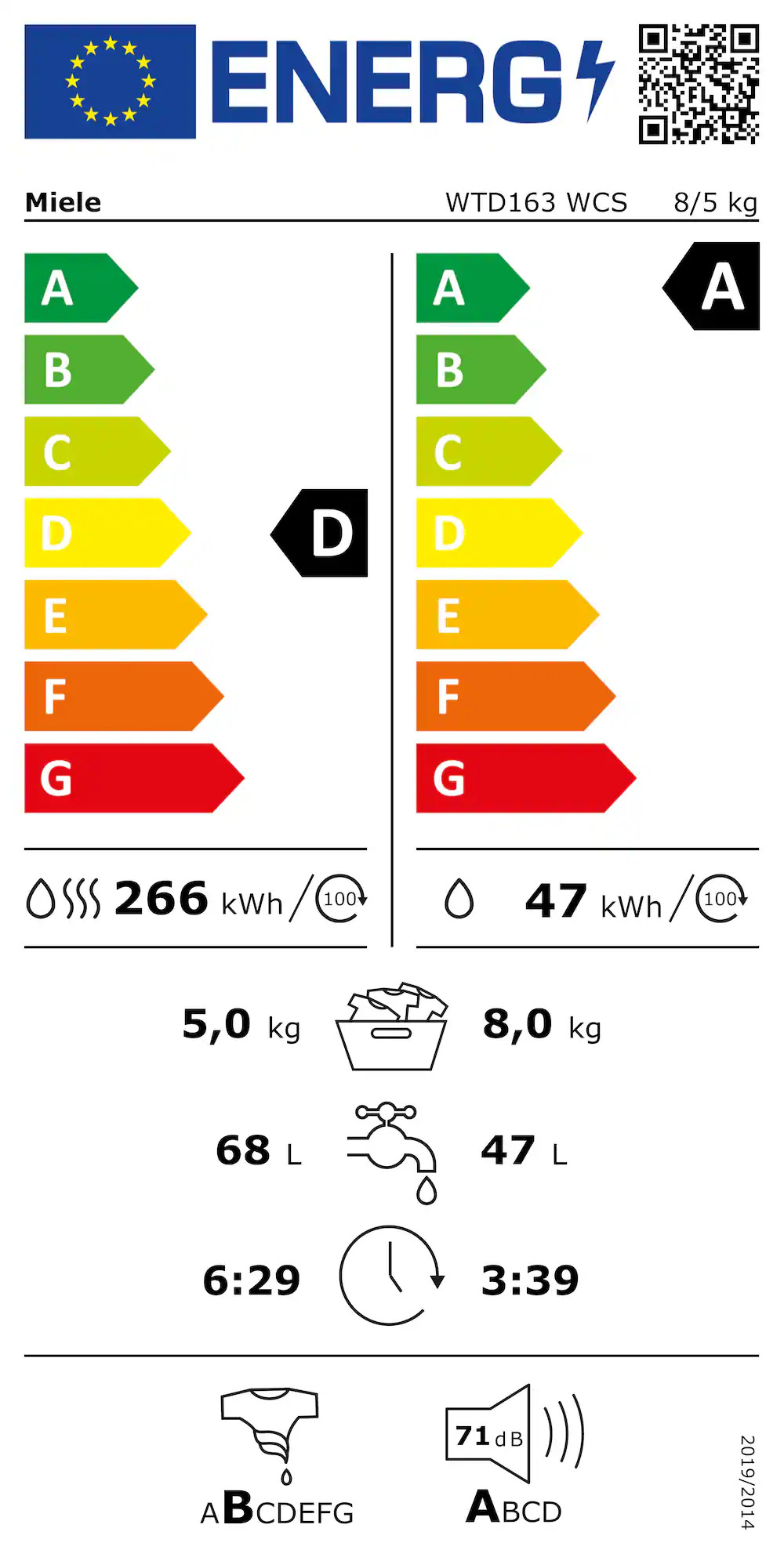 MIELE WTD163WCSBLW8/5KG was- droogcombinatie