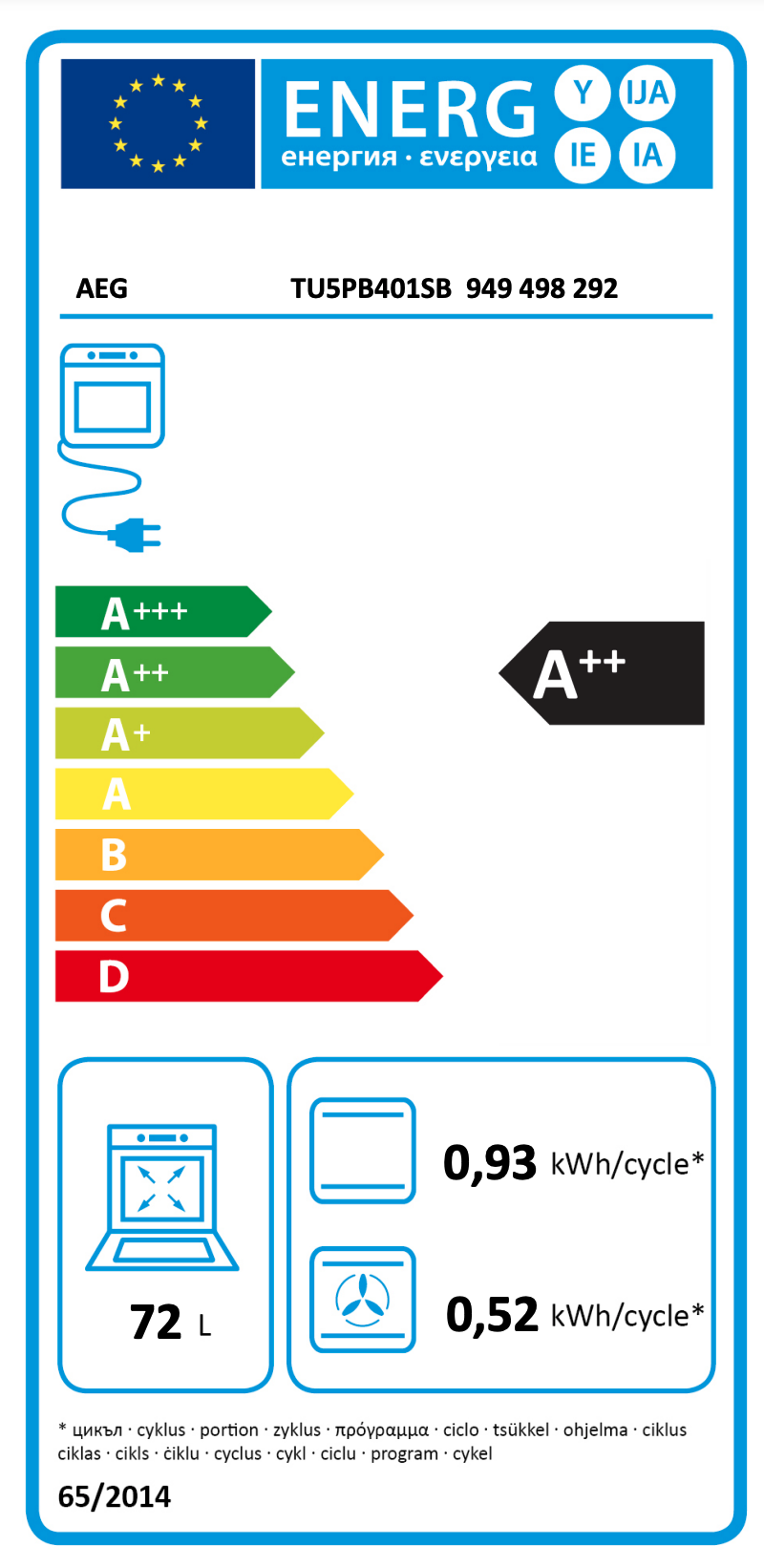 AEG TU5PB401SB 5000 multifunctionele oven - 60cm AEG TU5PB401SB 5000 multifunctionele oven - 60cm