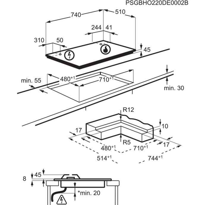 AEG HKB75453NB 8000 gaskookplaat - 75cm AEG HKB75453NB 8000 gaskookplaat - 75cm