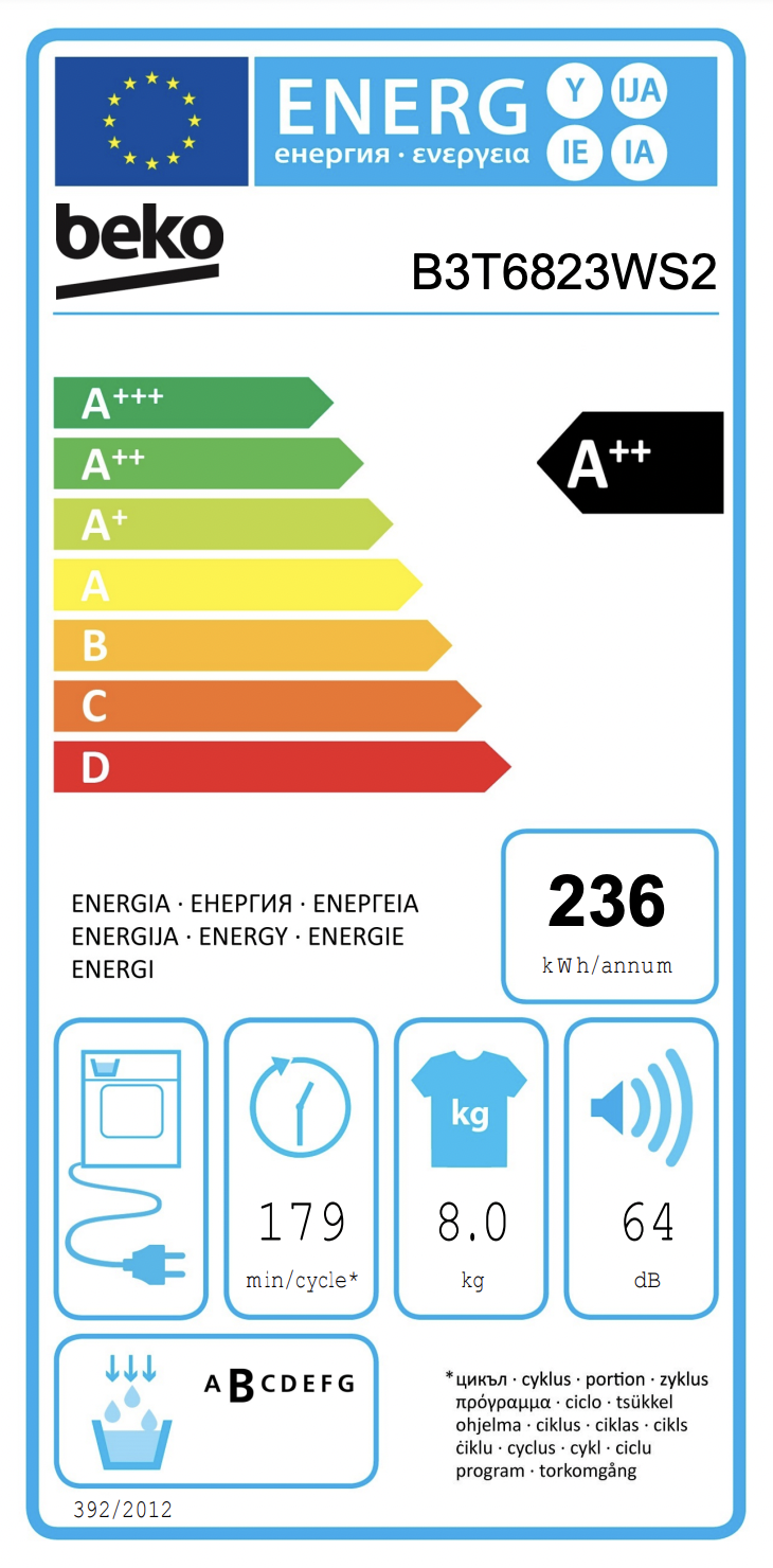 BEKO B3T6823WS2 droogkast - warmtepomp