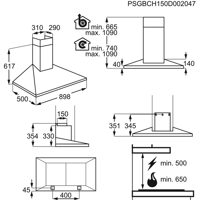AEG DKB4950M 6000 wandschouwdampkap - 90cm AEG DKB4950M 6000 wandschouwdampkap - 90cm