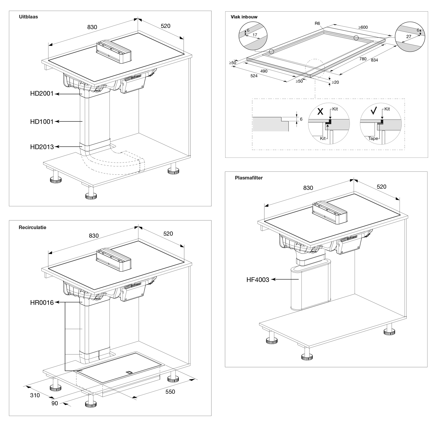 ATAG HIDD28471SV kookplaat met afzuiging - 83cm