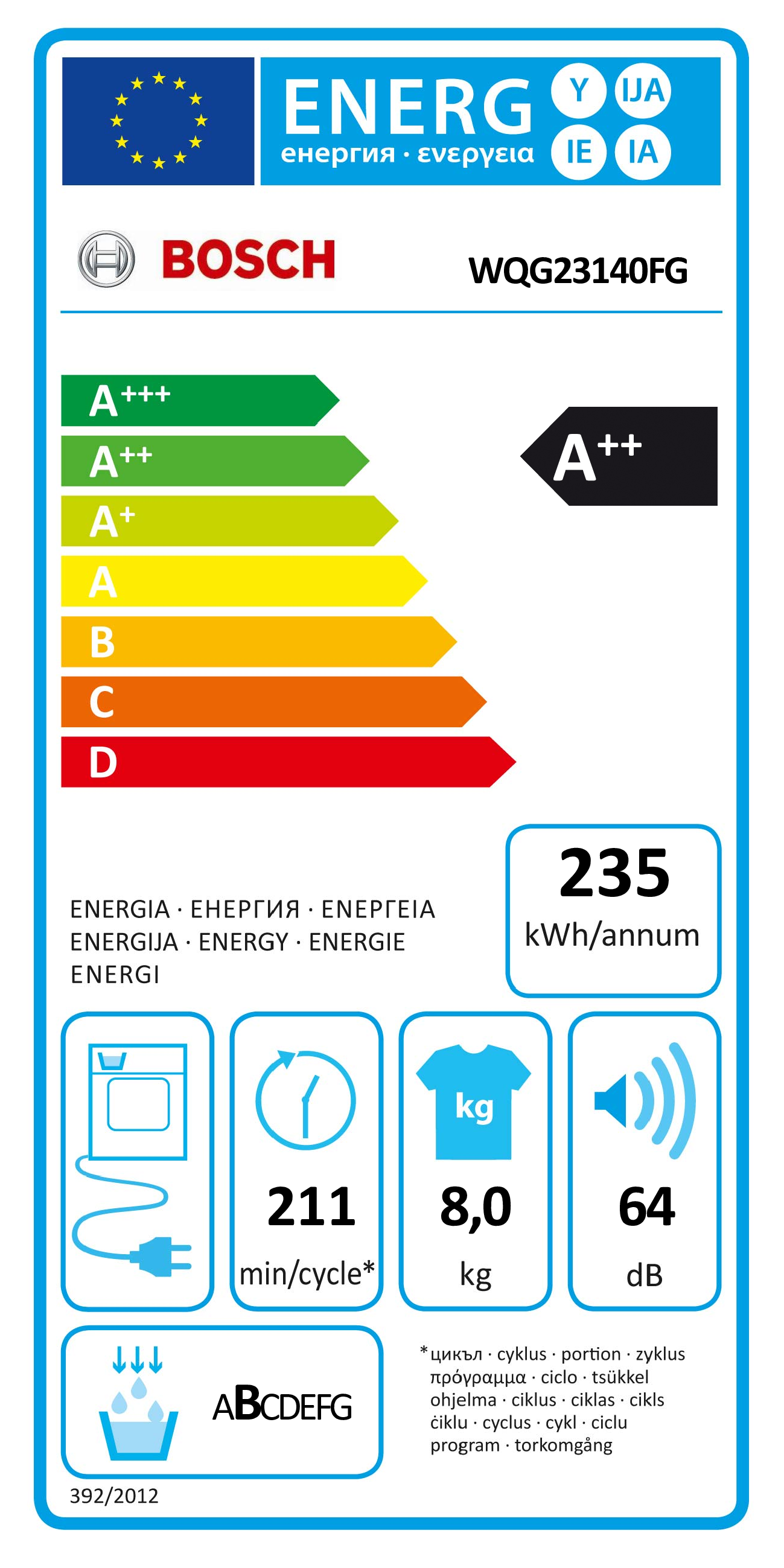BOSCH WQG23140FG SERIE 6 droogkast - warmtepomp
