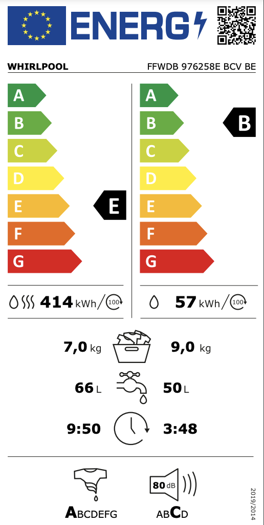 WHIRLPOOL FFWDB976258EBCVBE was- droogcombinatie