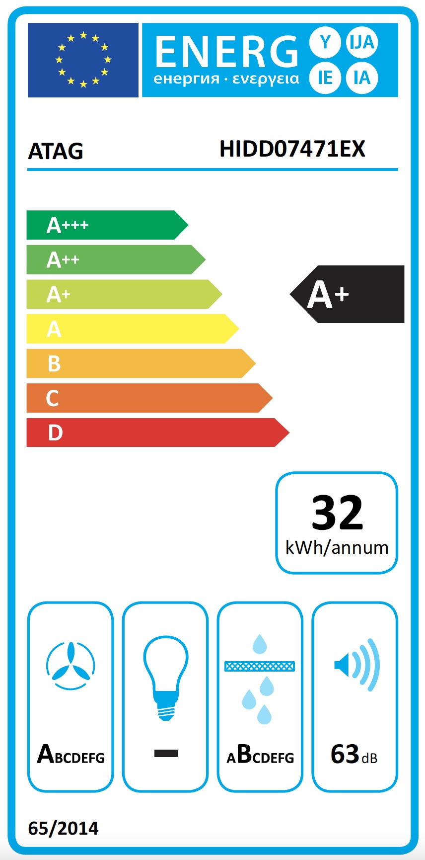 ATAG HIDD07471EX kookplaat met afzuiging - 70cm