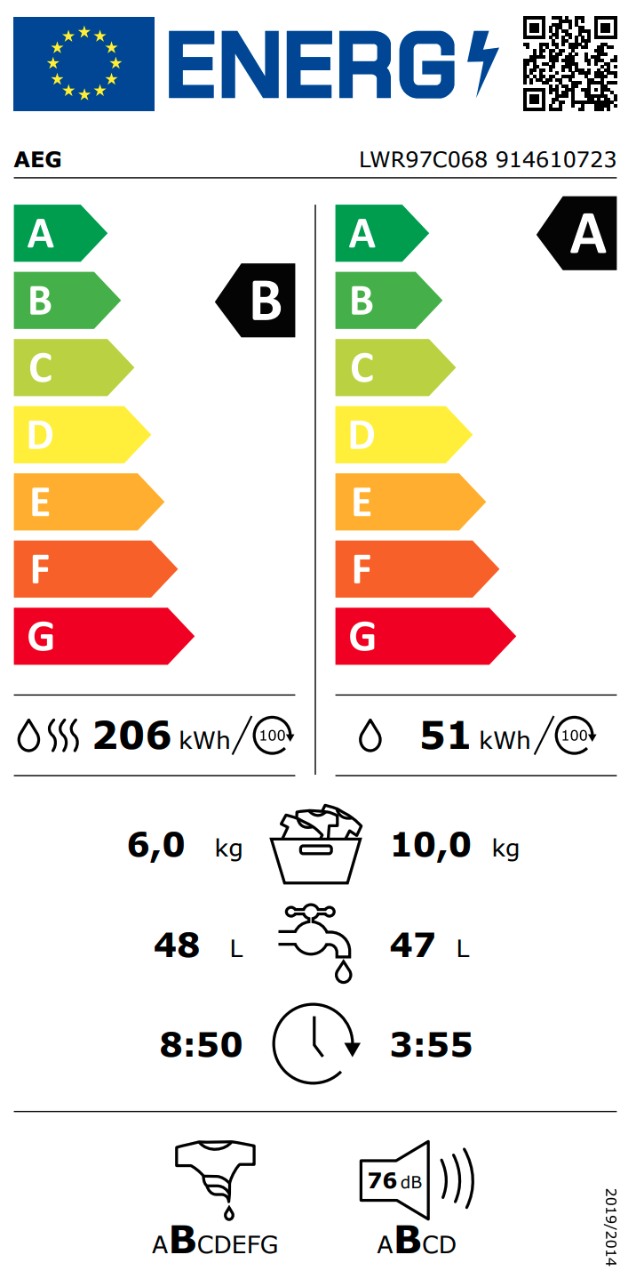 AEG LWR97C068 9000  was- droogcombinatie