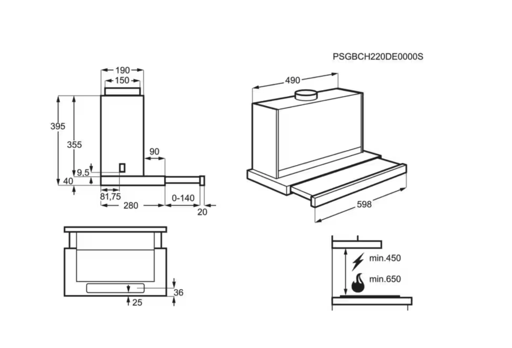 AEG DPE5660B 5000 telescopische dampkap - 60cm