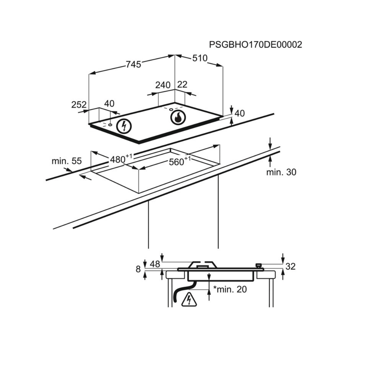 ELECTROLUX KGS7566SX 600 gaskookplaat - 74cm