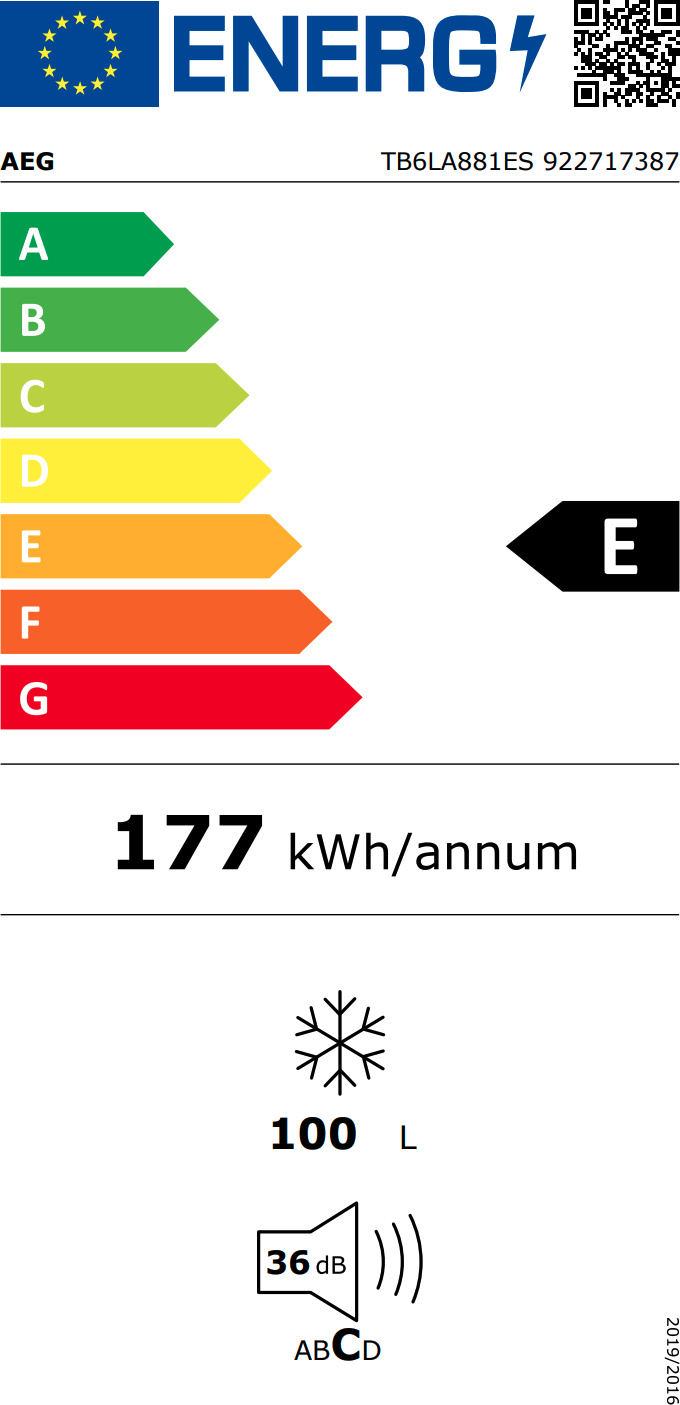 AEG TB6LA881ES inbouw vriezer - 88cm