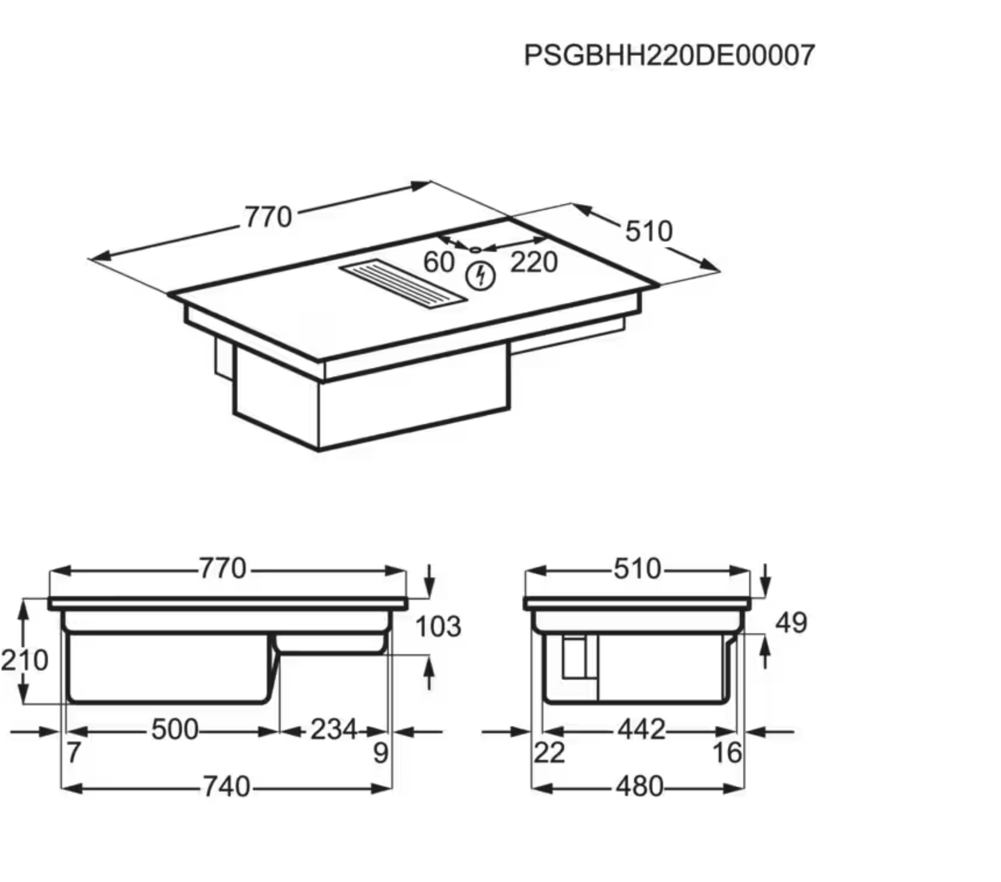 ELECTROLUX KCD83443CK 600 kookplaat met afzuiging - 80cm