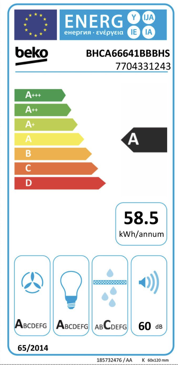 BEKO BHCA66641BBBHS headfree dampkap - 60cm