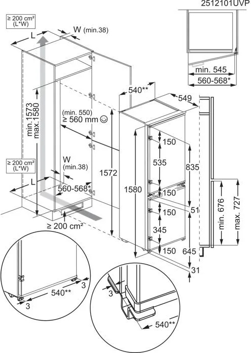 AEG TC6LS161ES koel-/vriescombinatie - 158cm