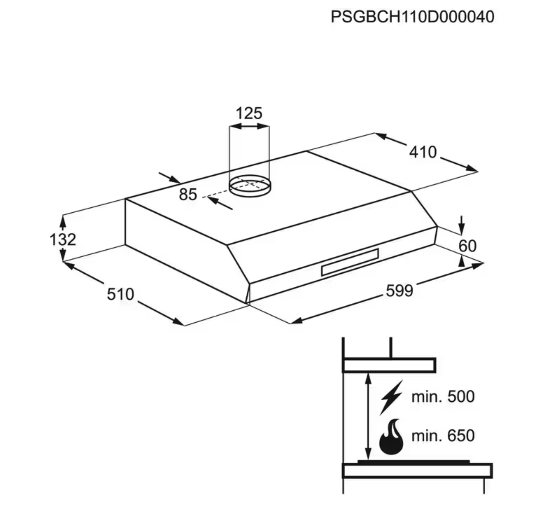 ELECTROLUX LFU226W 300 onderbouw dampkap - 60cm