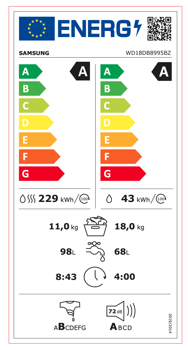 SAMSUNG WD18DB8995BZT2 was- droogcombinatie