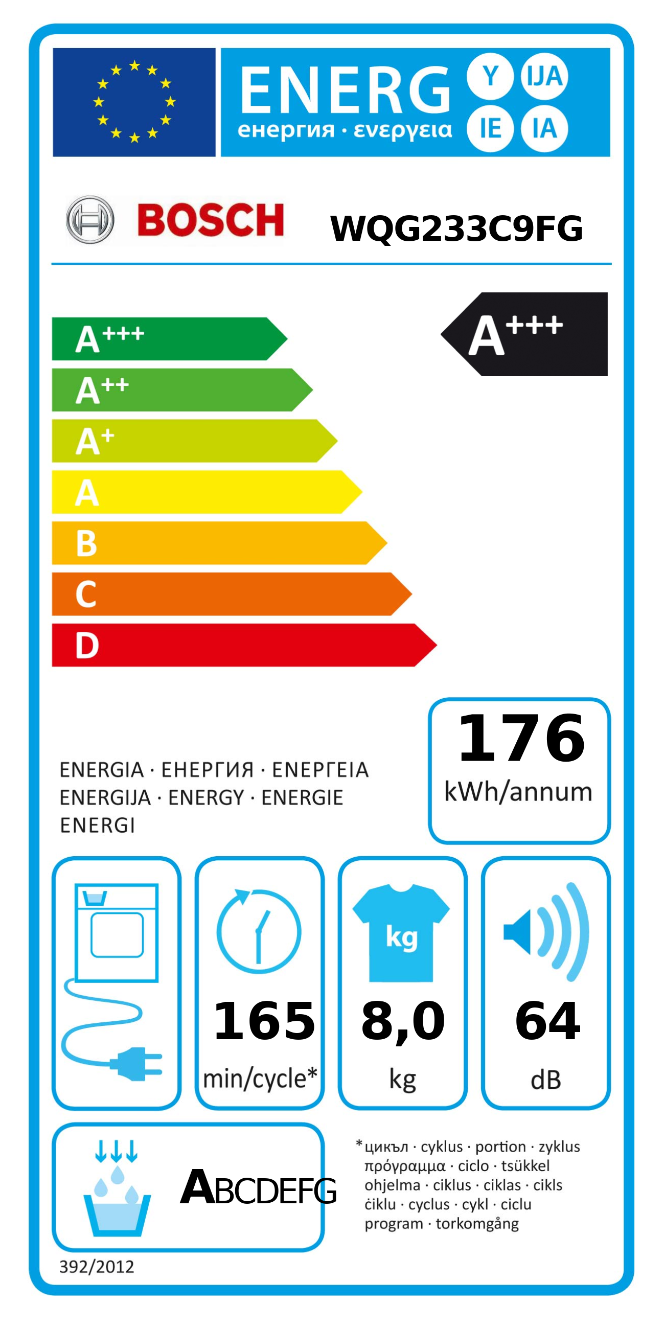 BOSCH WQG233C9FG SERIE 6 droogkast - warmtepomp