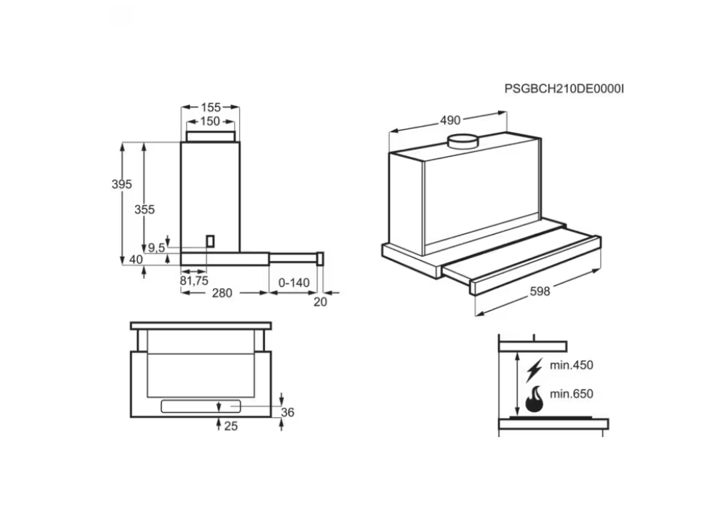 ELECTROLUX LFP616K 600 telescopische dampkap - 60cm