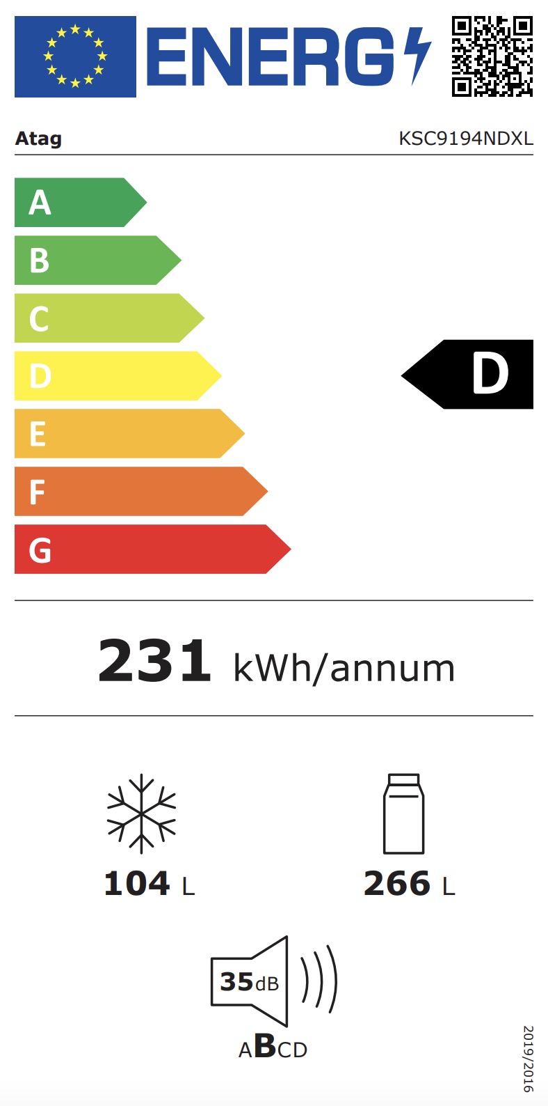 ATAG KSC9194NDXL koel-/vriescombinatie - 194cm
