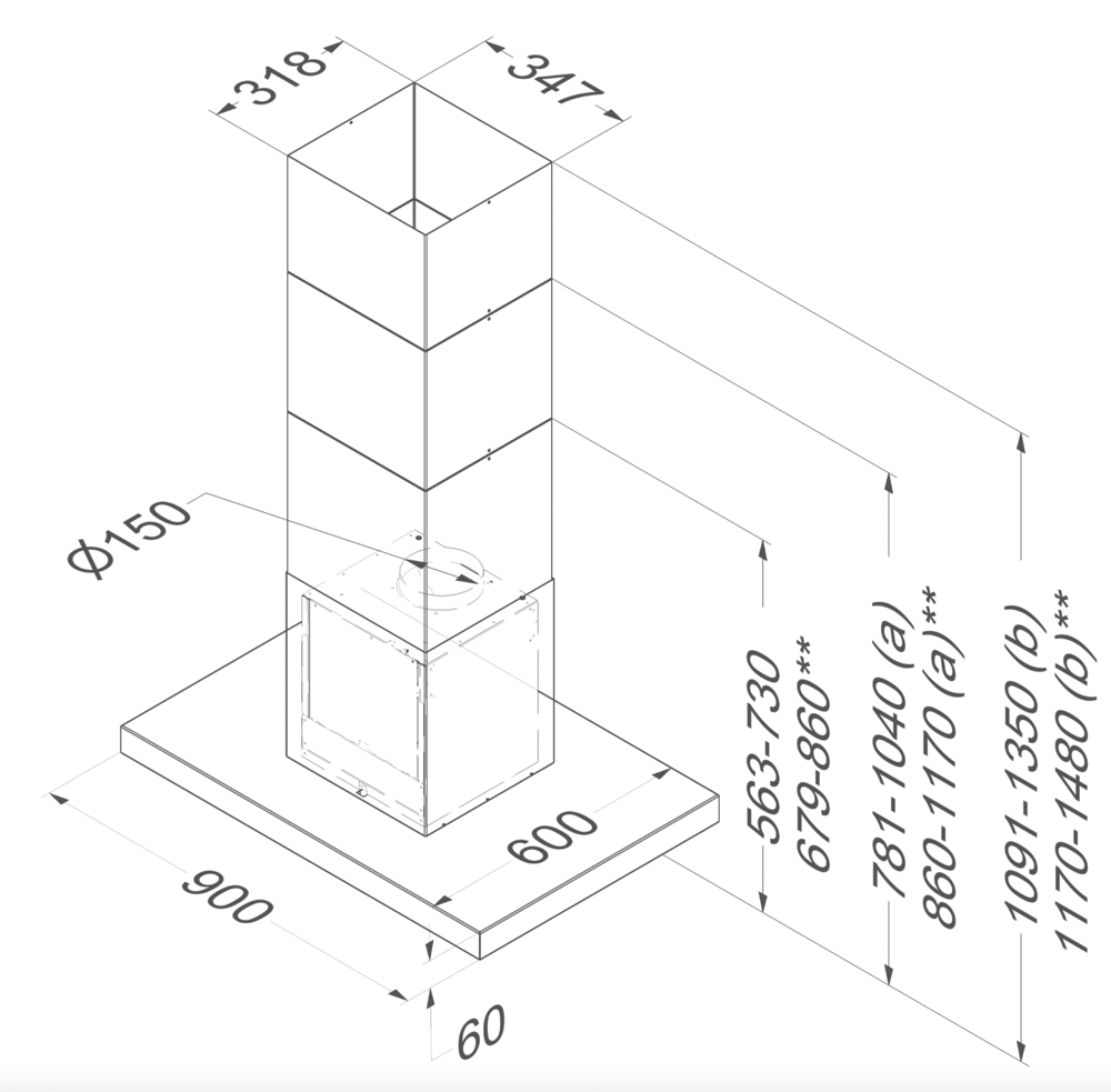 NOVY 7640 Flatline eilanddampkap - 90cm