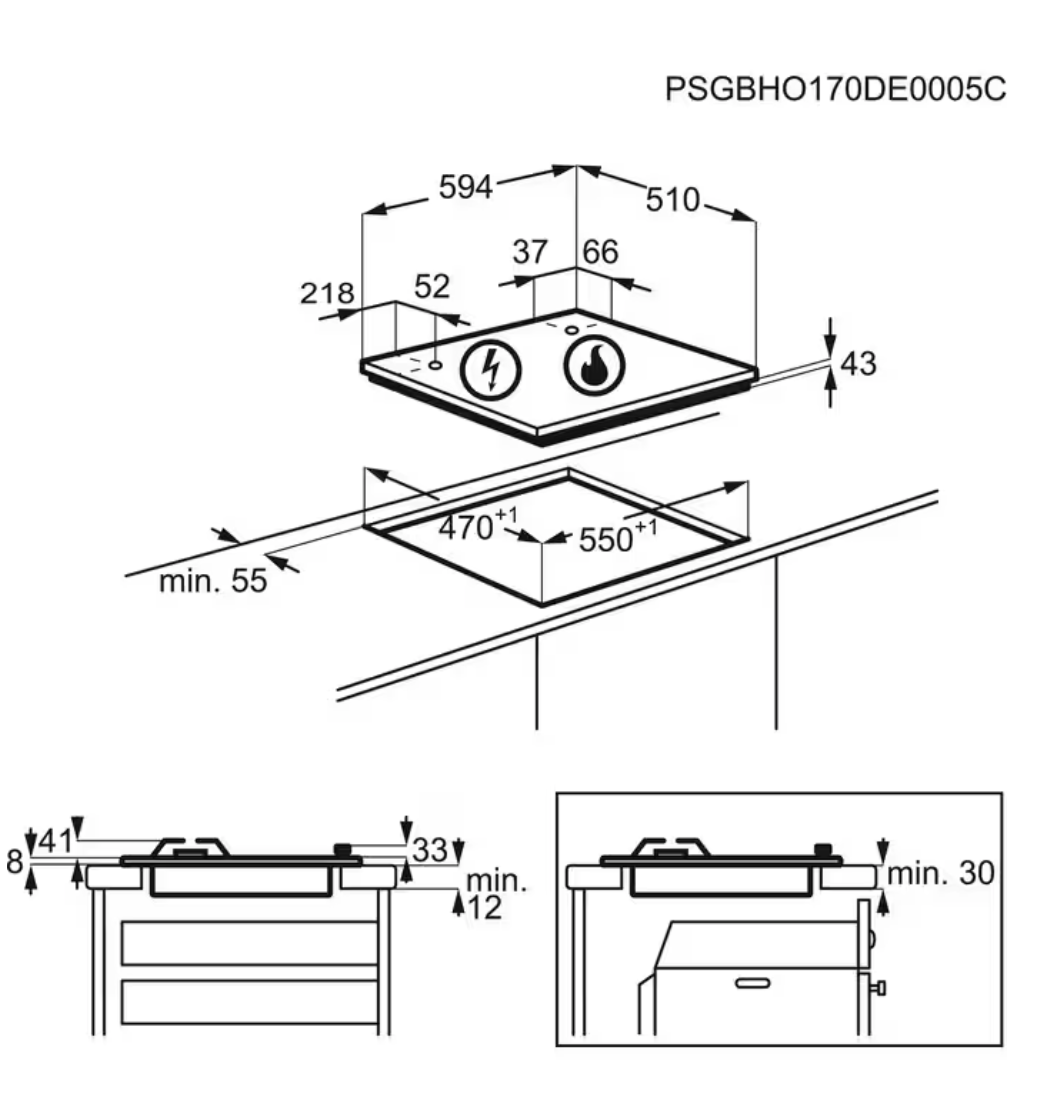 ELECTROLUX KGS6404B 300 gaskookplaat - 60cm