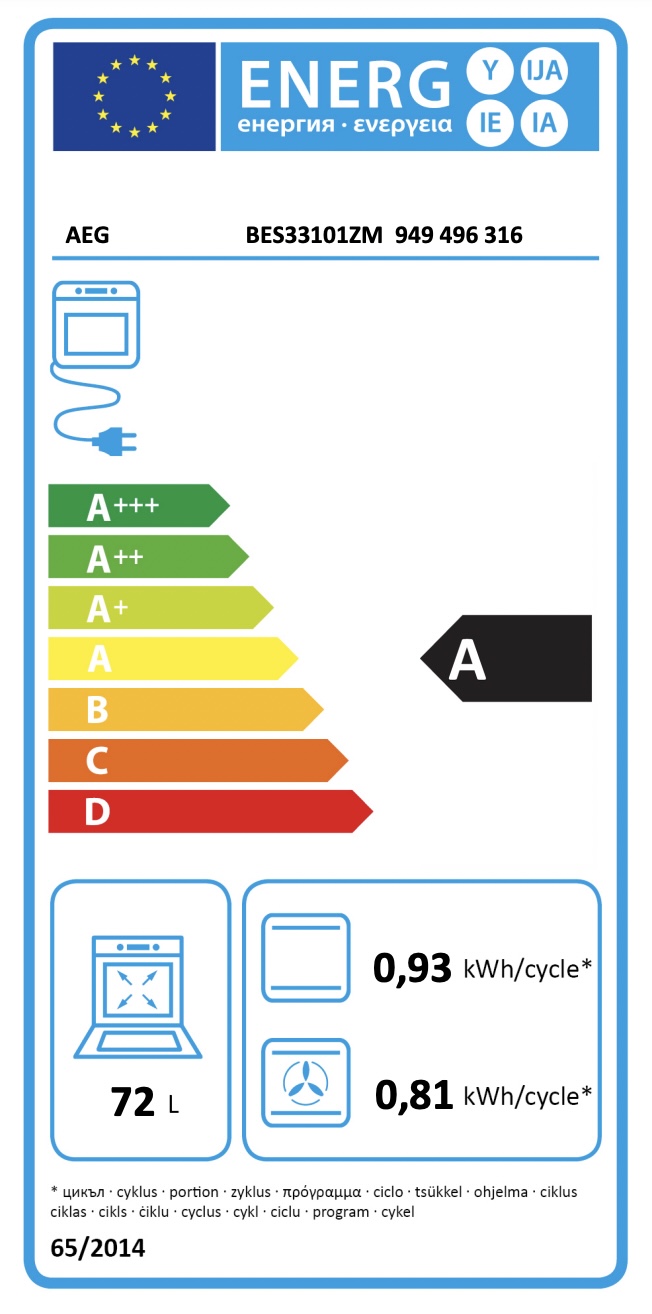 AEG BES33101ZM 6000 multifunctionele oven - 60cm AEG BES33101ZM 6000 multifunctionele oven - 60cm