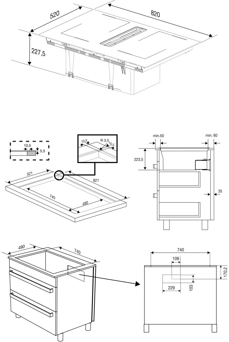 BEKO HIXI84700UP kookplaat met afzuiging - 80cm