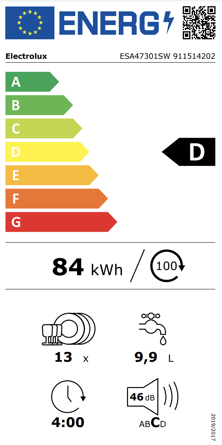 ELECTROLUX ESA47301SW 300 vrijstaande vaatwasser