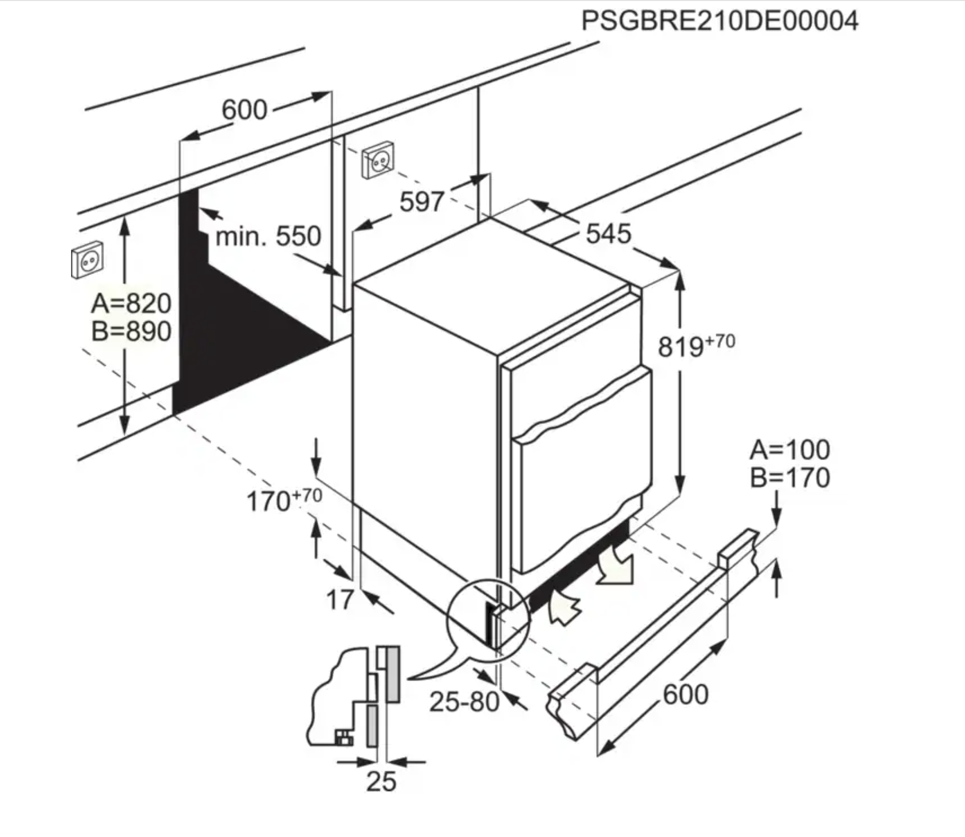 ELECTROLUX LYB3AE82R 600 onderbouw koelkast zonder vriesvak