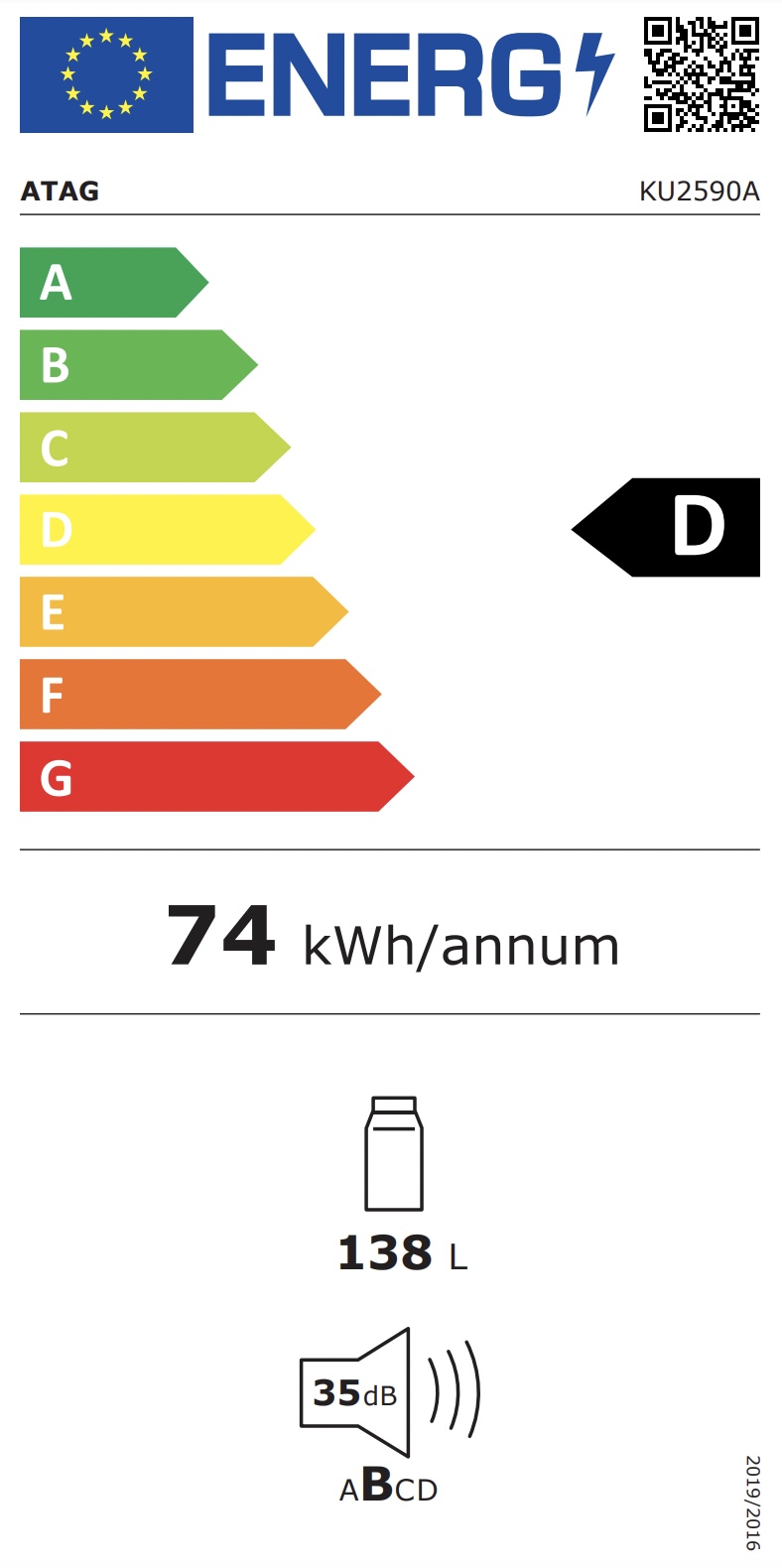 ATAG KU2590A onderbouw koelkast